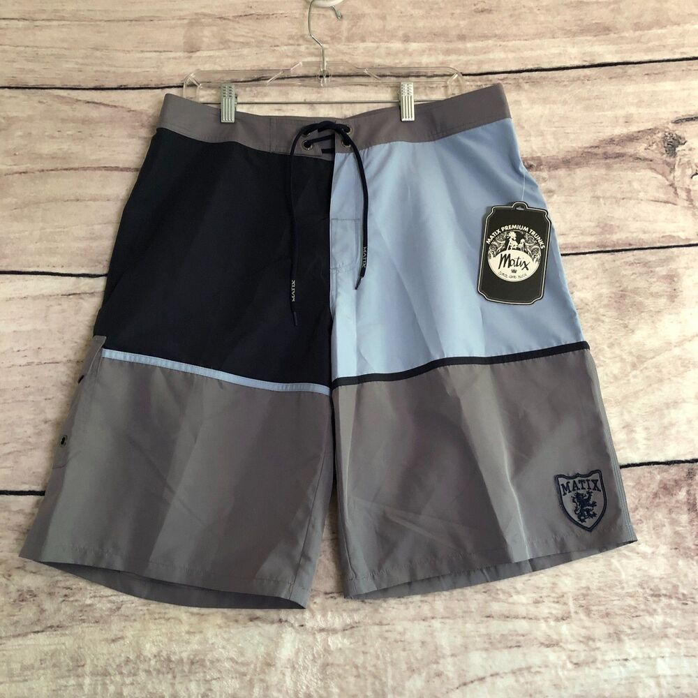 Matix Board Shorts 33 Mens Gray Blue Beach Surf Swim Trunks Bottle Opener New
